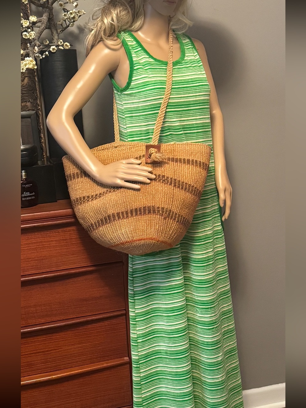 Vintage Terry Green Striped Maxi Dress